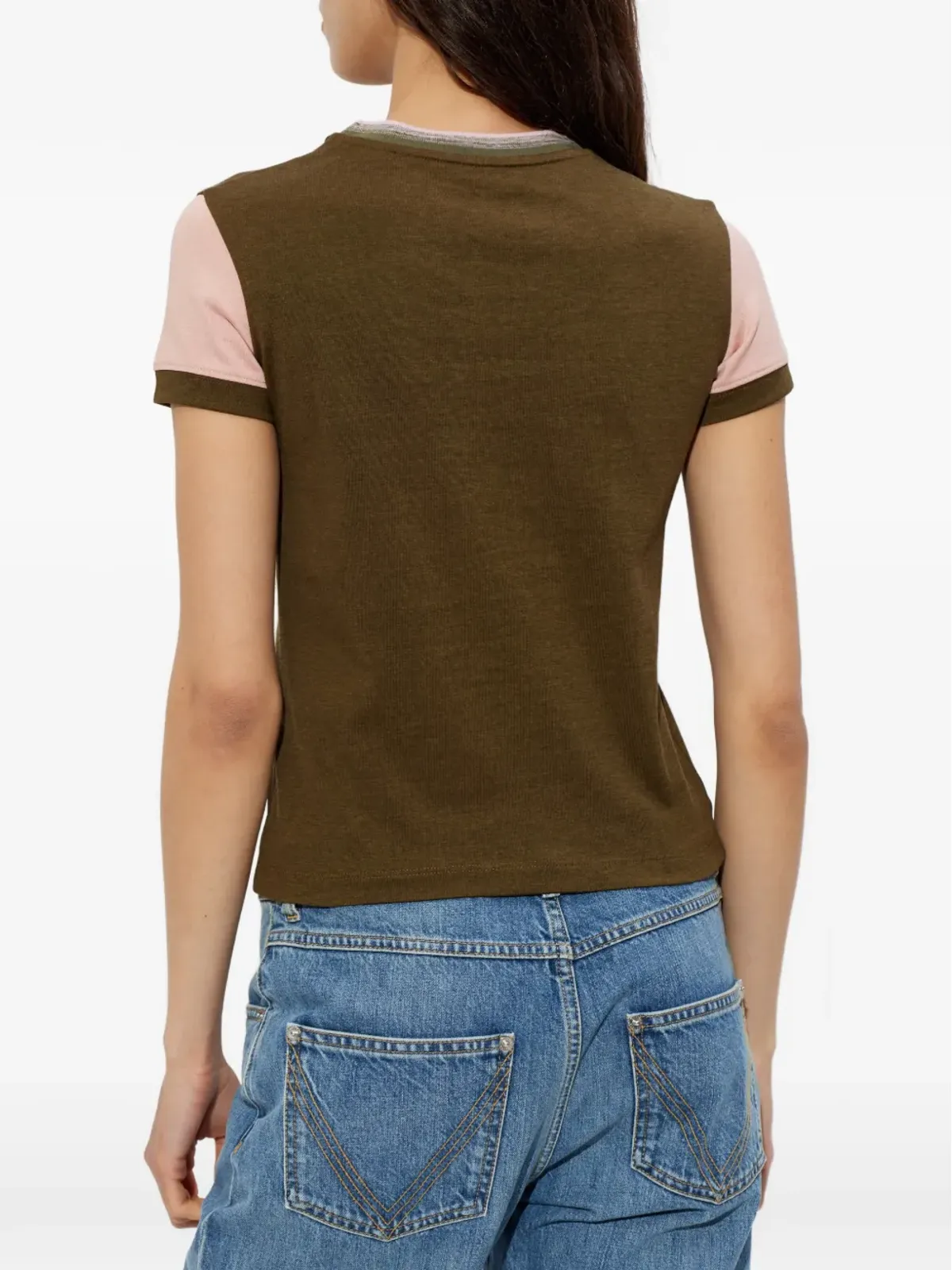 LOEWE 刺繍カラー・ブロック Tシャツ グリーン - 画像4