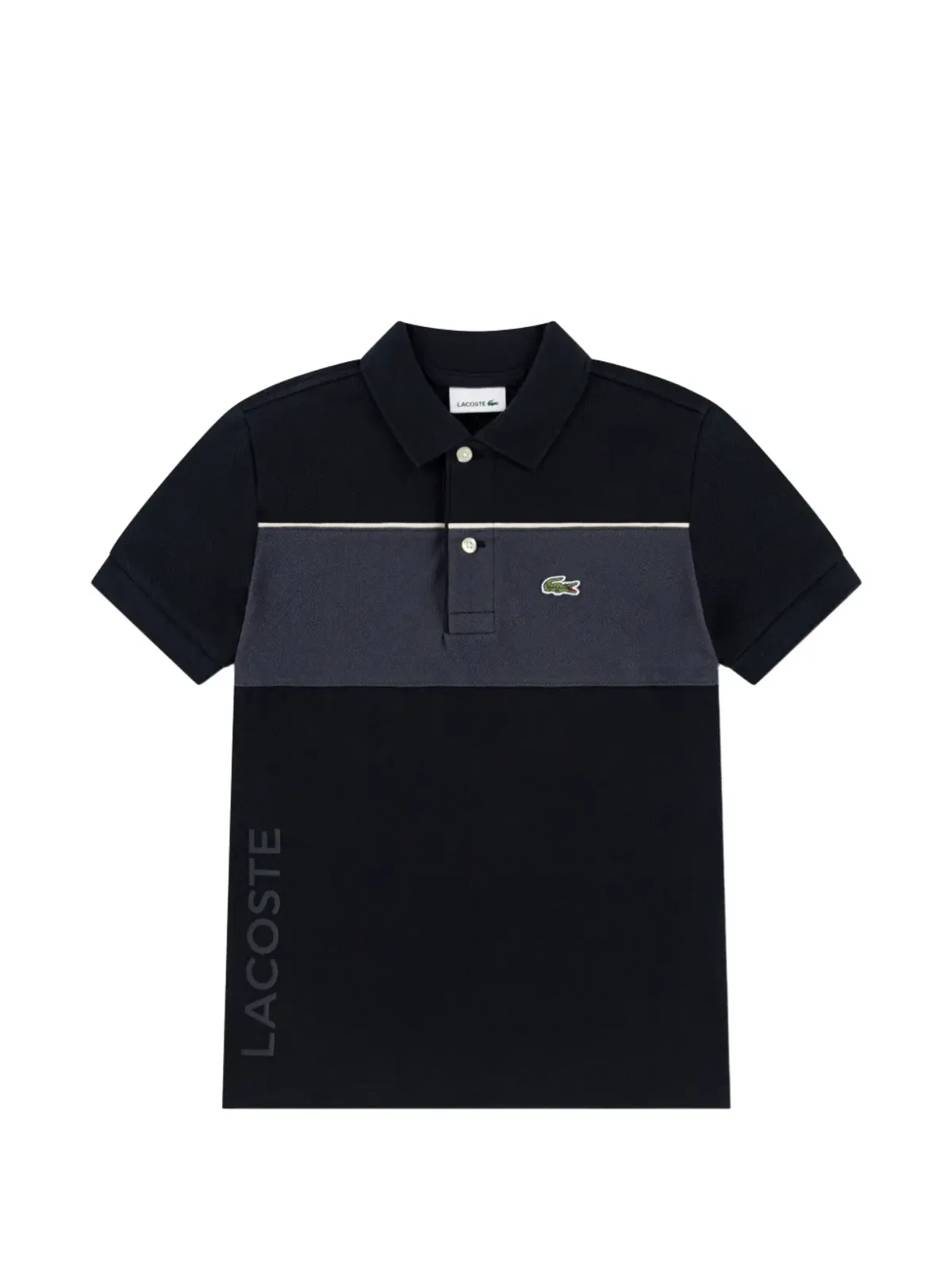 Lacoste Kids ストライプ ピケ ポロシャツ - ブラック - 画像1