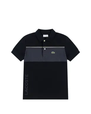 Lacoste Kids ストライプ ピケ ポロシャツ - ブラック - サムネイル1