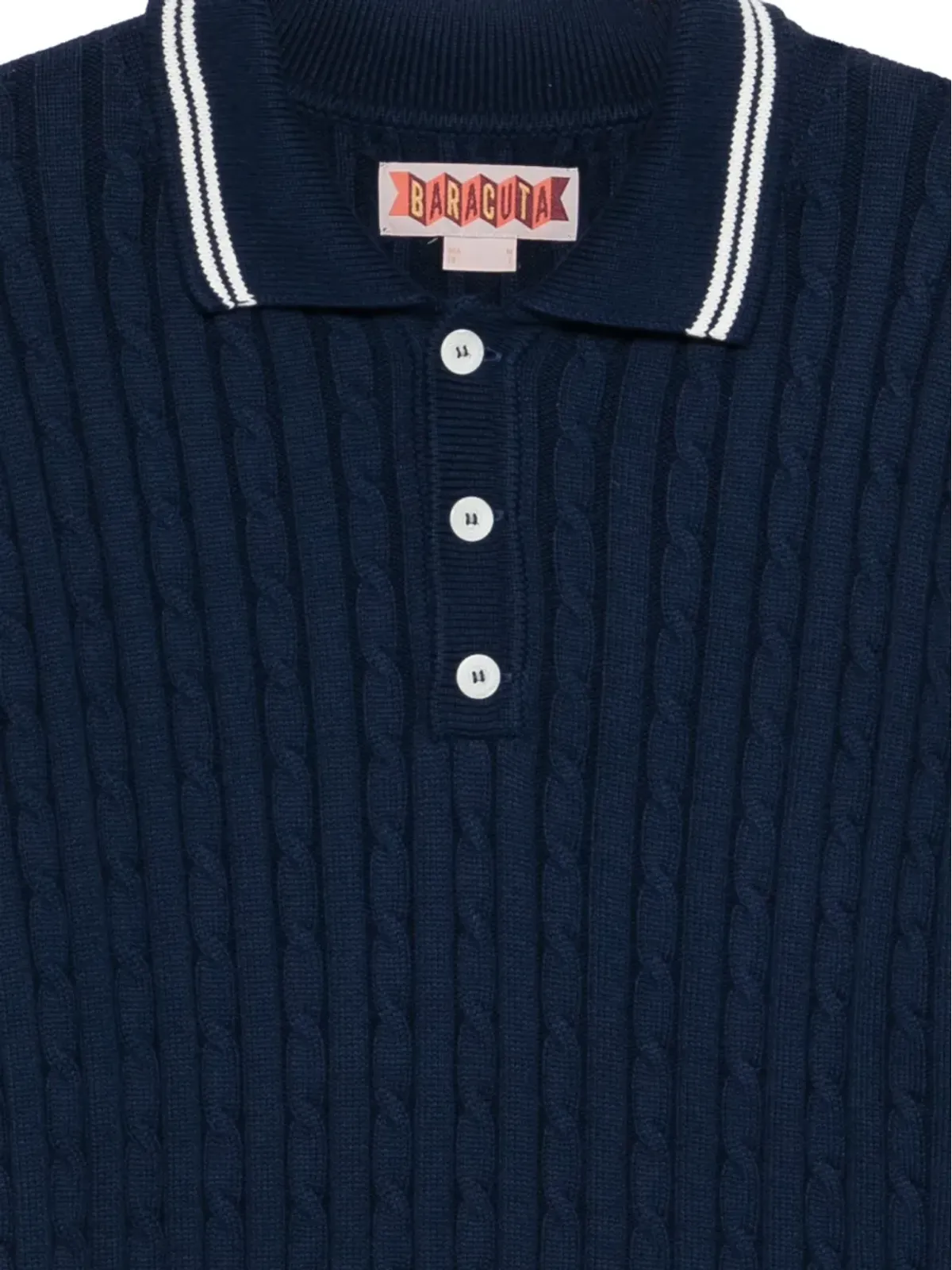 Baracuta ストライプ柄ケーブルニット ポロシャツ - 画像3