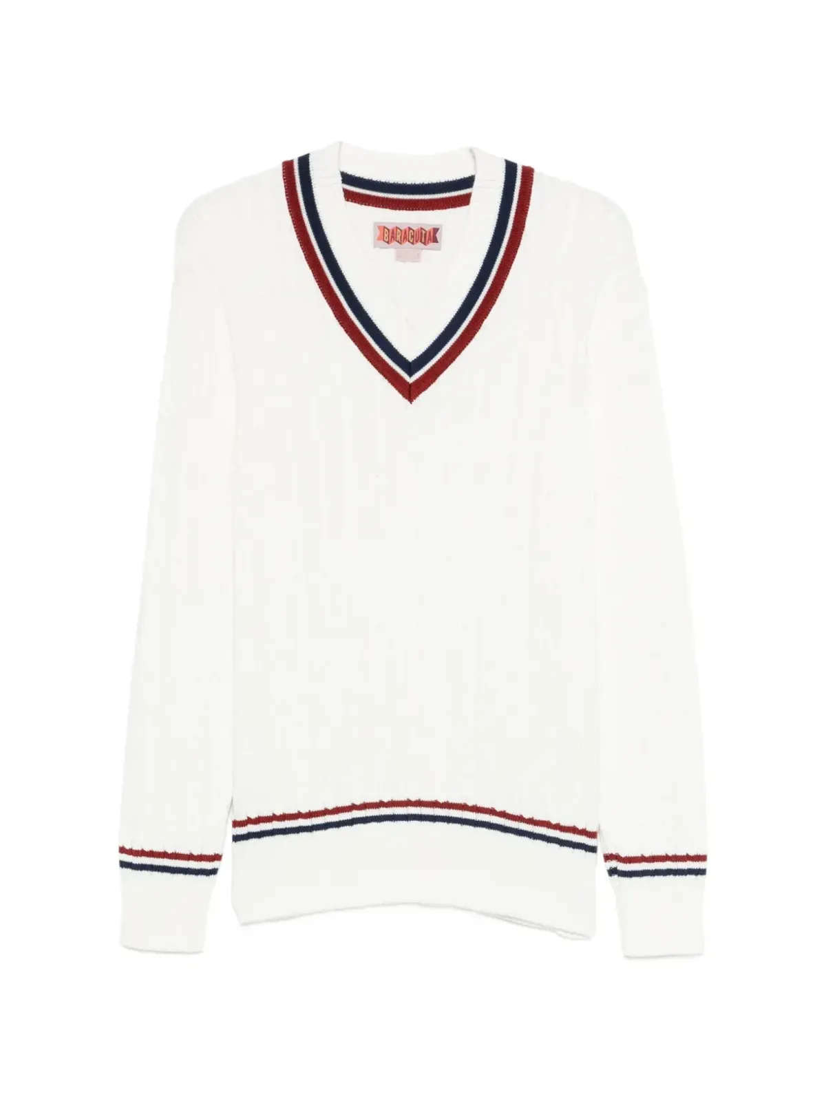 Baracuta バラクータ Vネック ケーブルニット セーター - ホワイト - 画像1