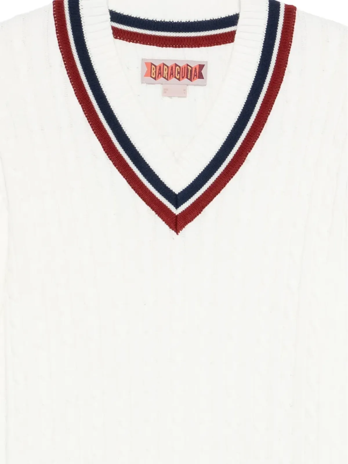 Baracuta バラクータ Vネック ケーブルニット セーター - ホワイト - 画像3