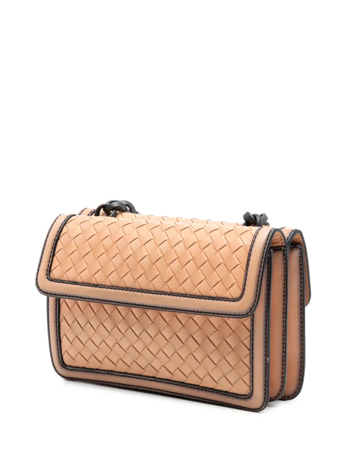 Bottega Veneta ビンテージ ナパレザー イントレチャート ミラーレンズ ダブルサイドフラップ ショルダーバッグ ブラウン - 画像3