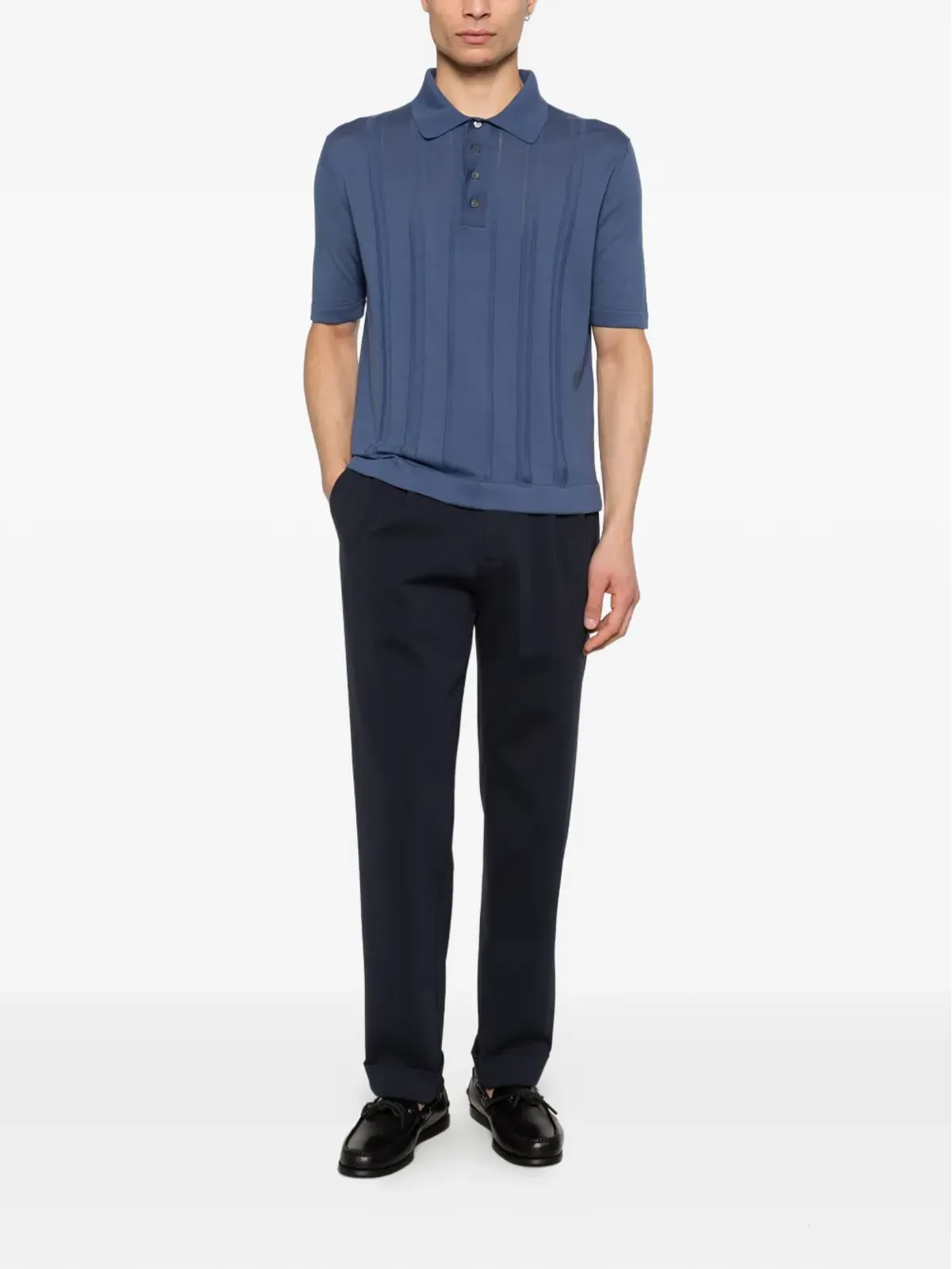 Piacenza Cashmere ボタン付きパネル入りポロシャツ - 画像2