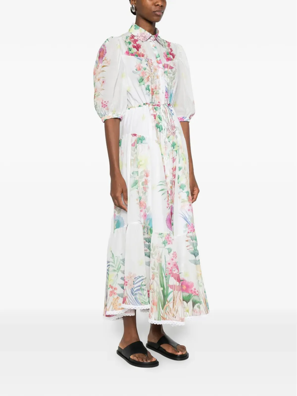 Charo Ruiz Ibiza Criselle floral-detail tiered midi dress - White - 画像3
