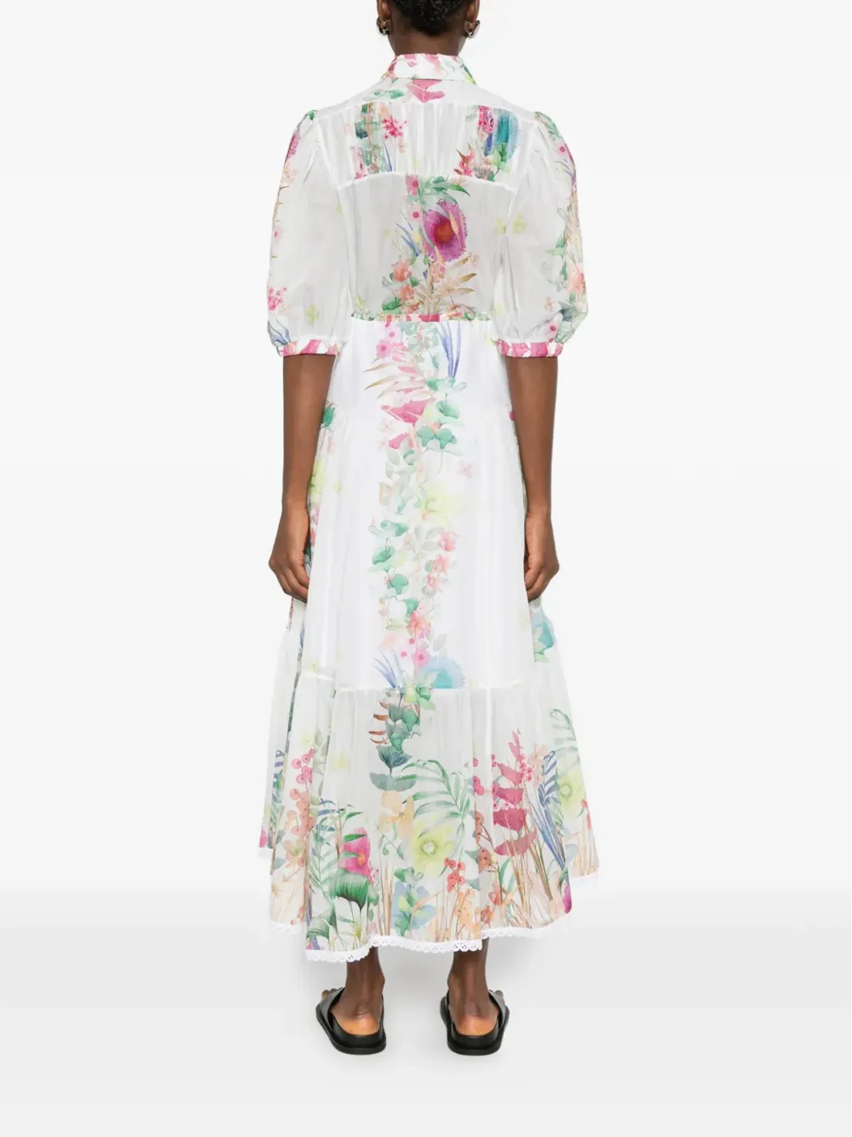 Charo Ruiz Ibiza Criselle floral-detail tiered midi dress - White - 画像4