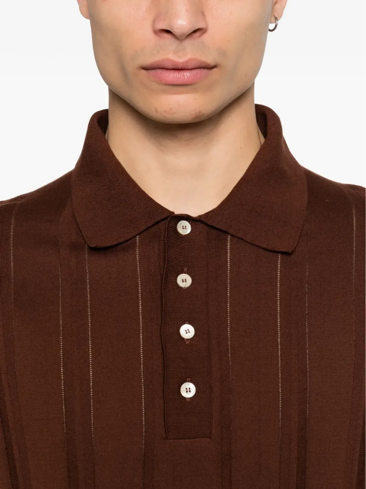 Piacenza Cashmere ボタン付きリブ編みポロシャツ - 画像5