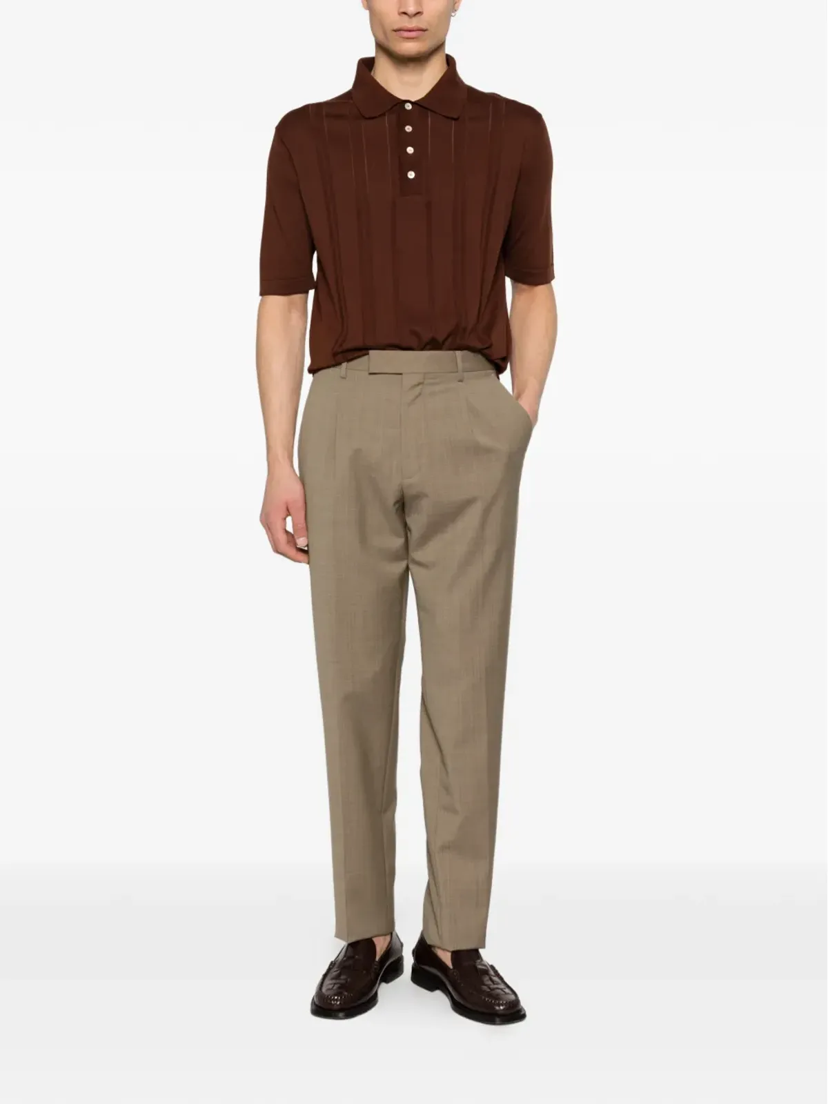 Piacenza Cashmere ボタン付きリブ編みポロシャツ - 画像2