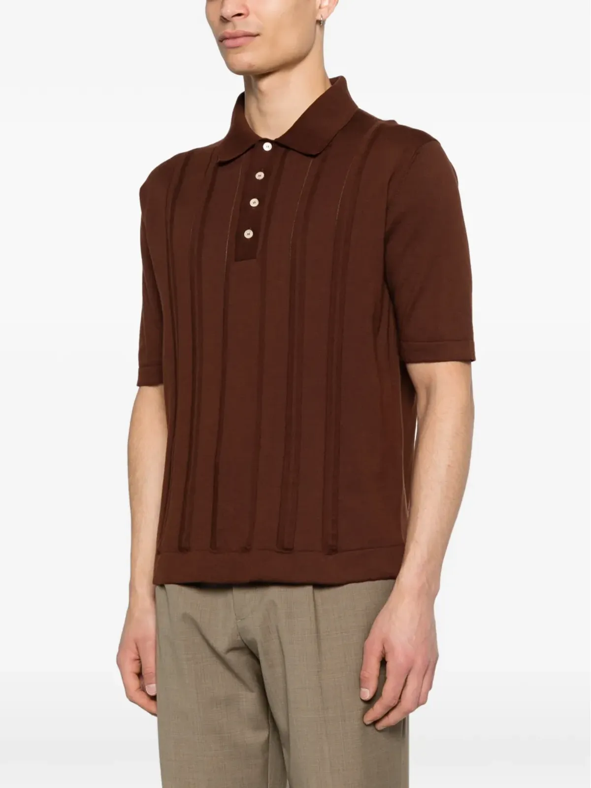 Piacenza Cashmere ボタン付きリブ編みポロシャツ - 画像3
