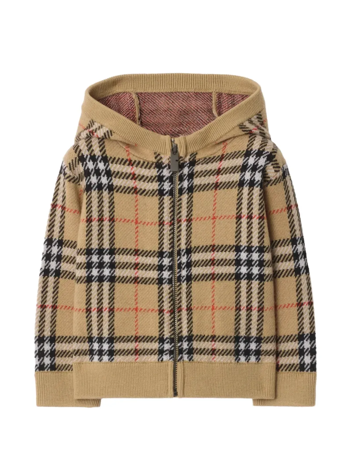 Burberry Kids チェック柄ウールジップフーディ - 画像1