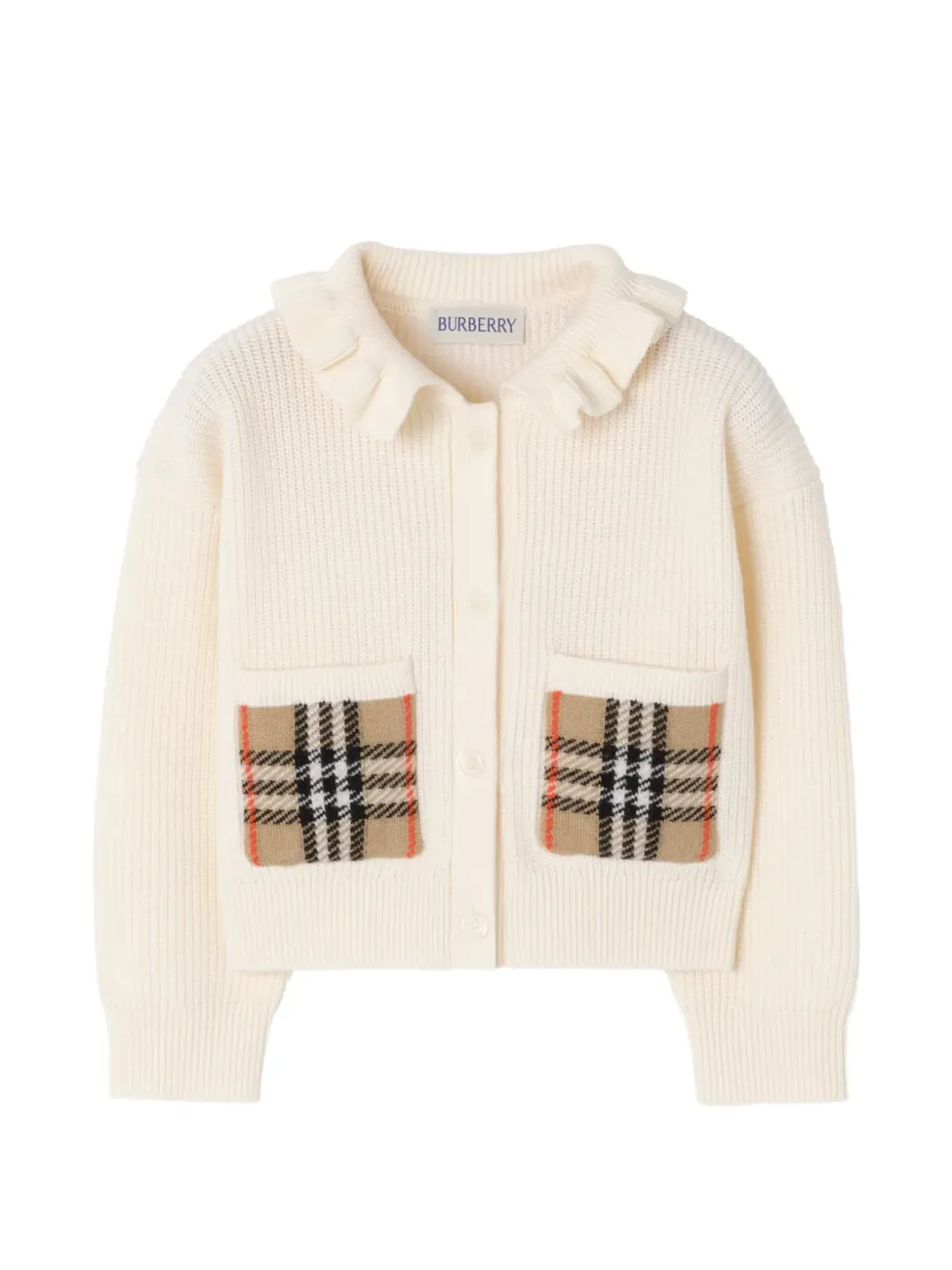 Burberry Kids チェックポケット付きコットンウールカーディガン - 画像1