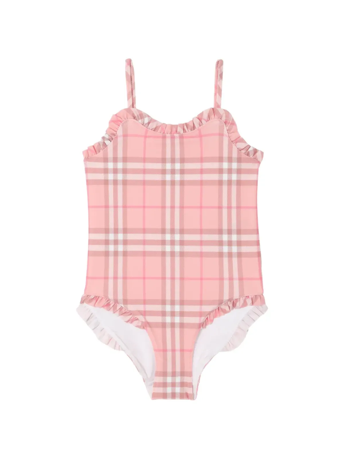 Burberry Kids ラッフルトリムのチェック柄水着 ピンク - 画像1