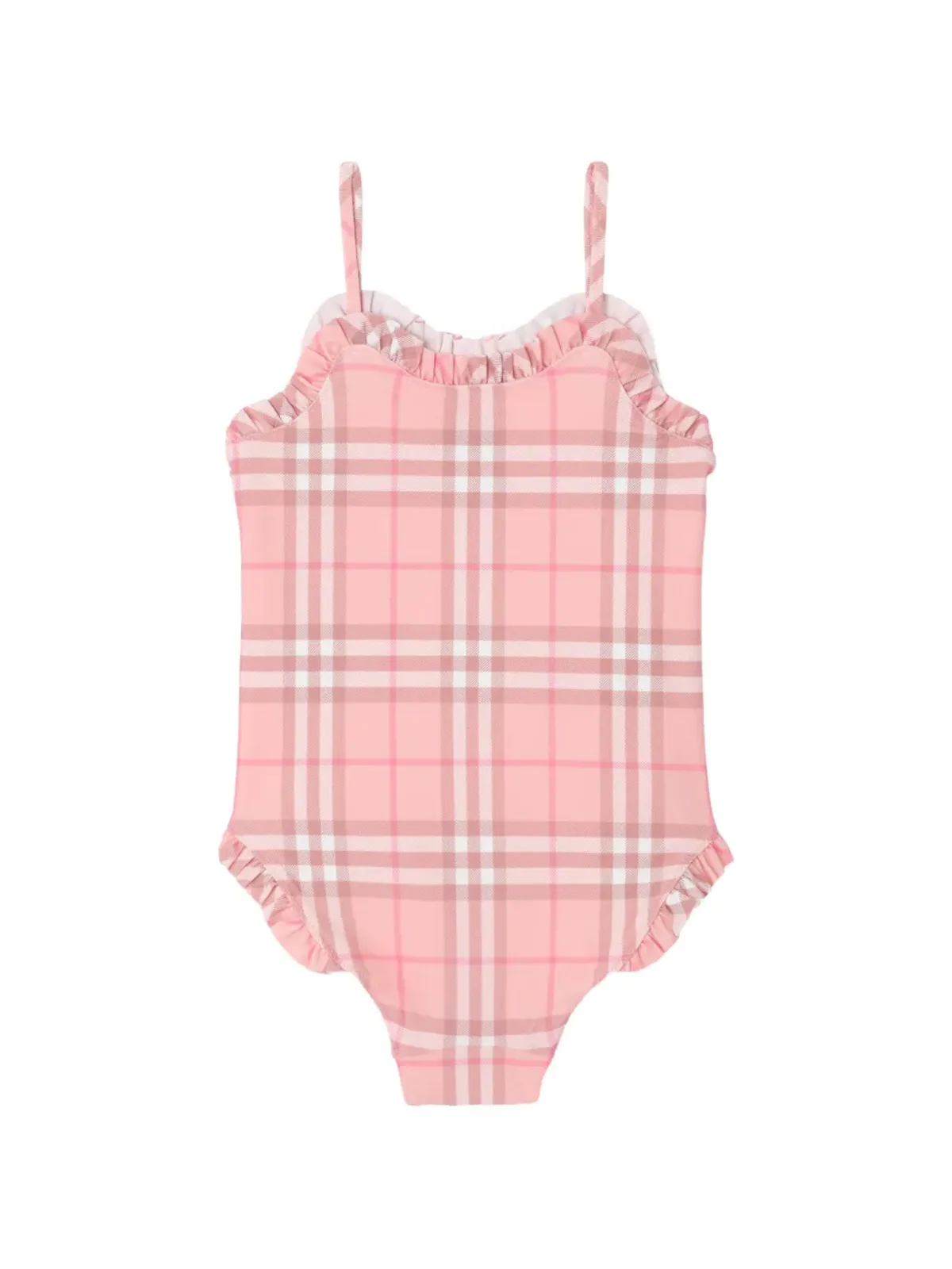 Burberry Kids ラッフルトリムのチェック柄水着 ピンク - 画像2