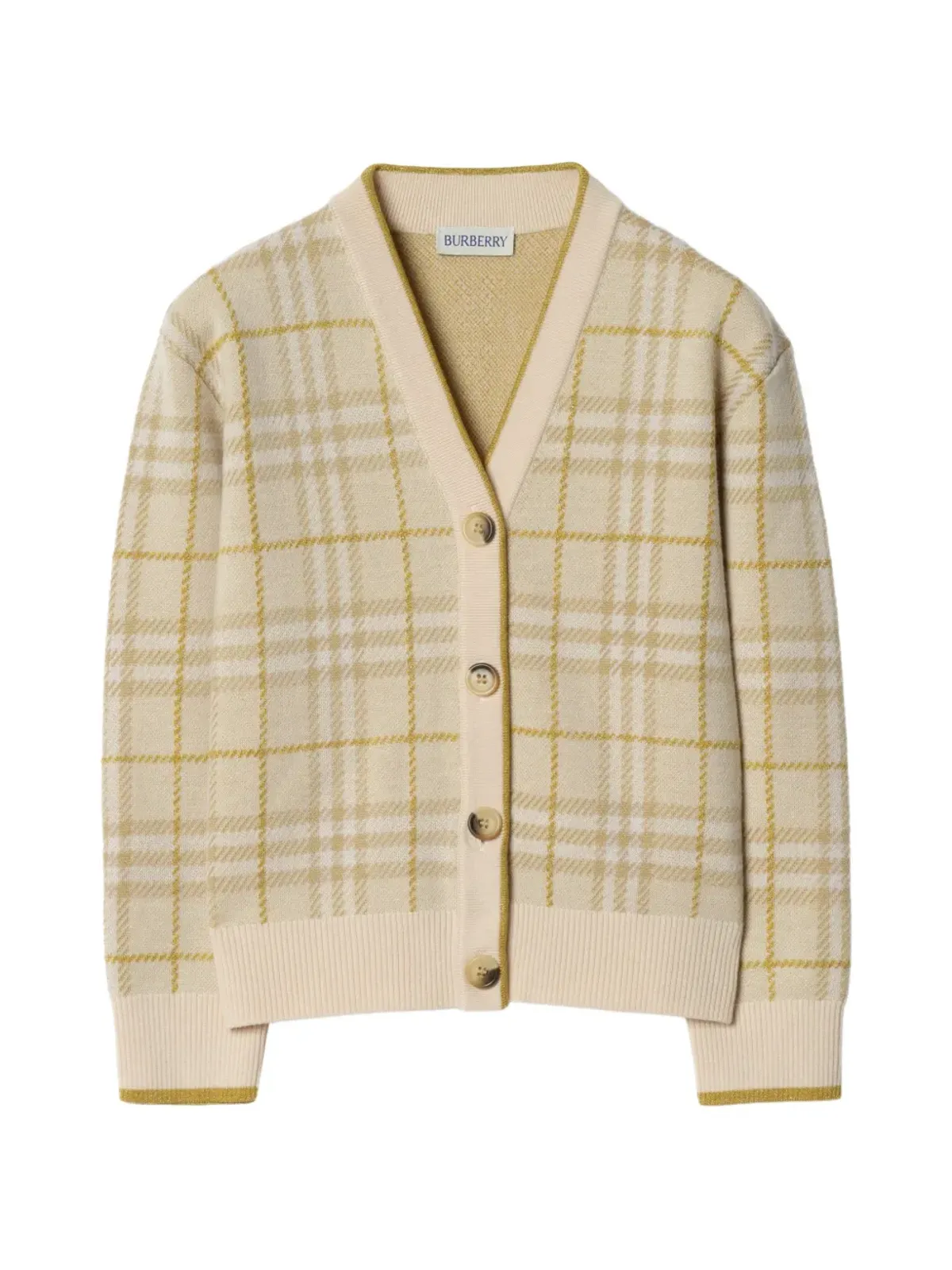 Burberry Kids メタリックチェック ウール混紡カーディガン - 画像1