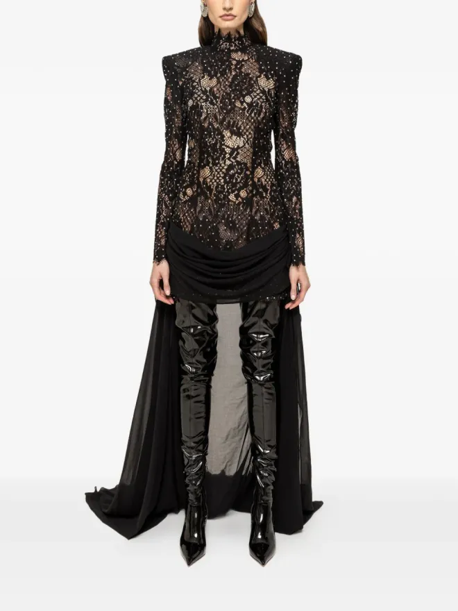 NISSA NISSA クリスタル装飾レースミニドレスの商品画像