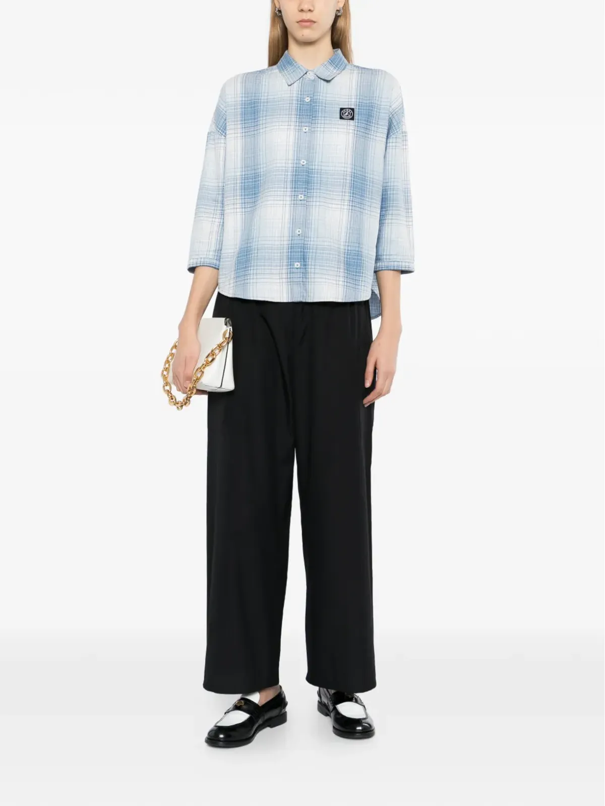 SPORT b. by agnès b. Check batwing shirt - Black - 画像2