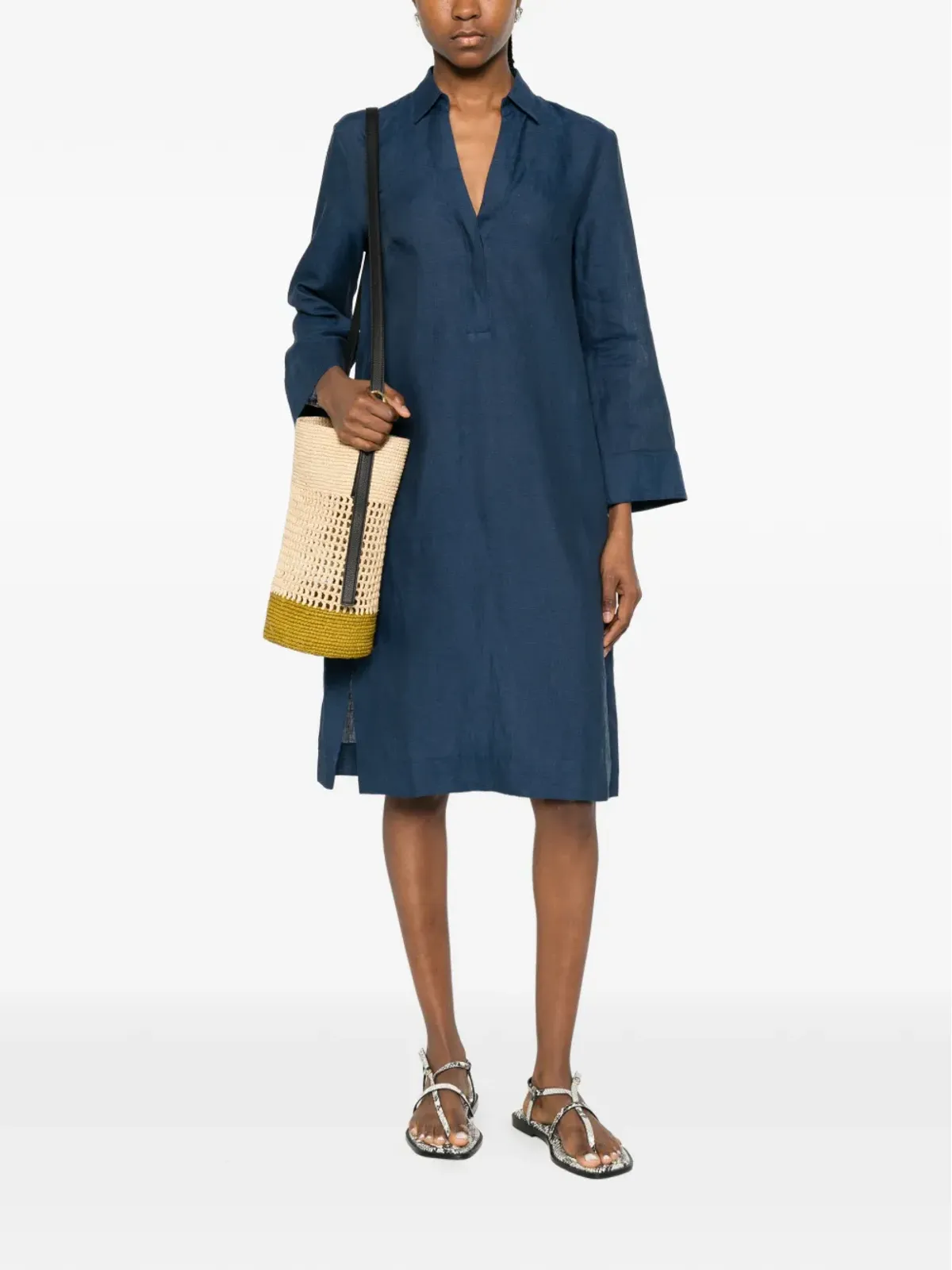 ARCHIVIO 67 V-neck side-slit midi dress - Blue - 画像2