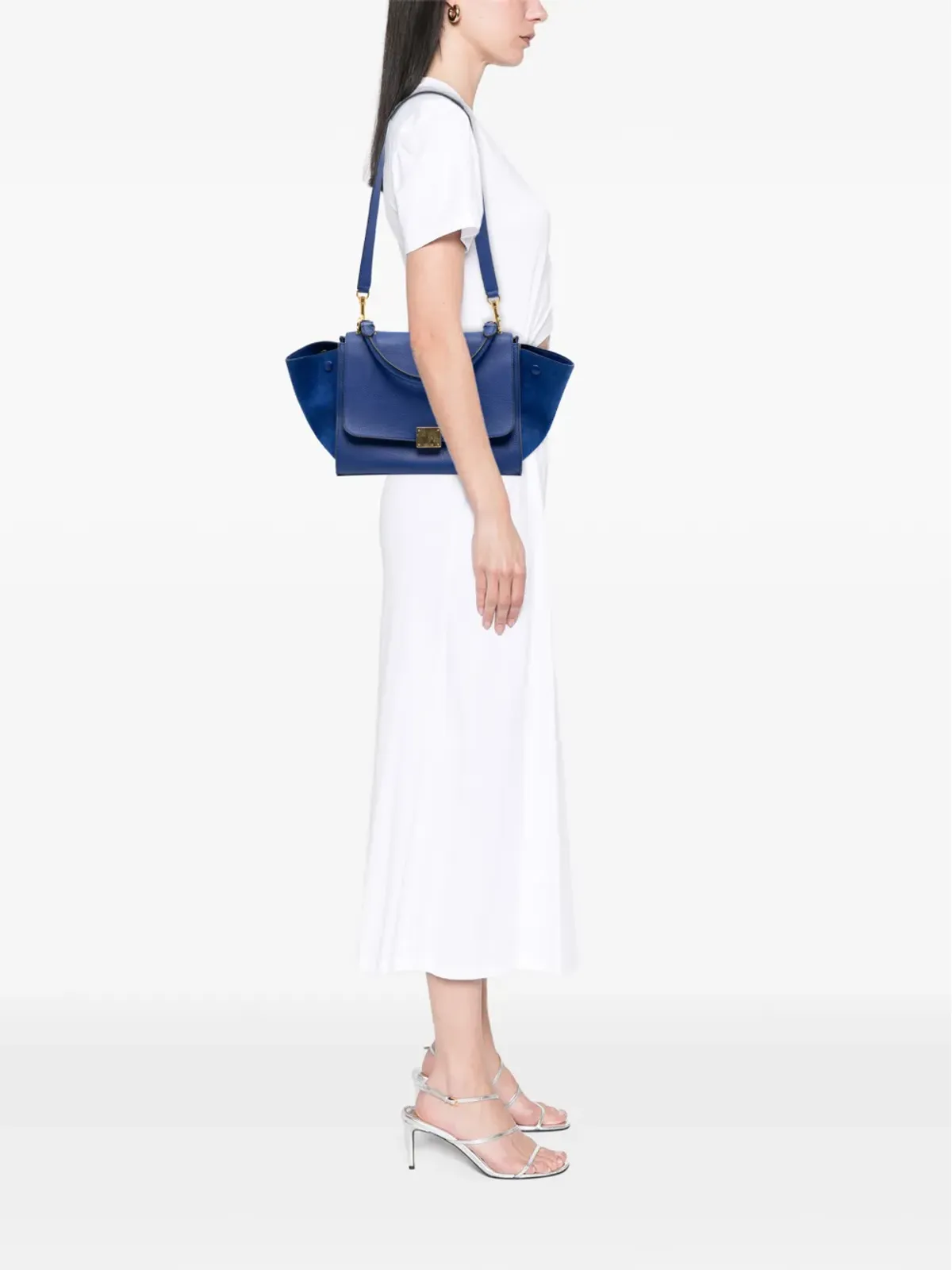 Celine Pre-Owned 2014年製 小型レザートラペーズ・サッチェル ブルー - 画像2