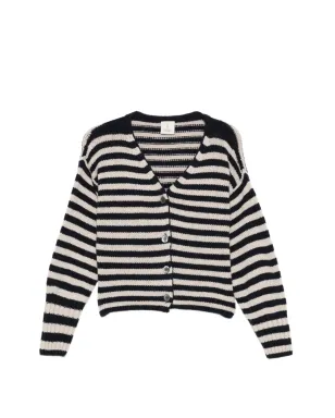 Incentive! Cashmere ストライプ柄カシミアカーディガン - ブラック - サムネイル1