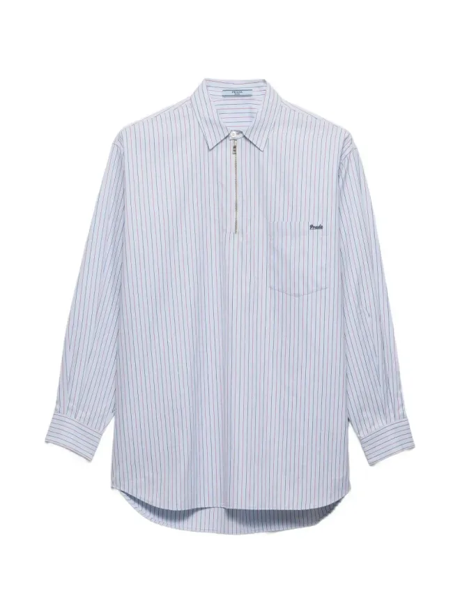 Prada Prada ストライプコットンシャツ ハーフジッパー - ブルーの商品画像