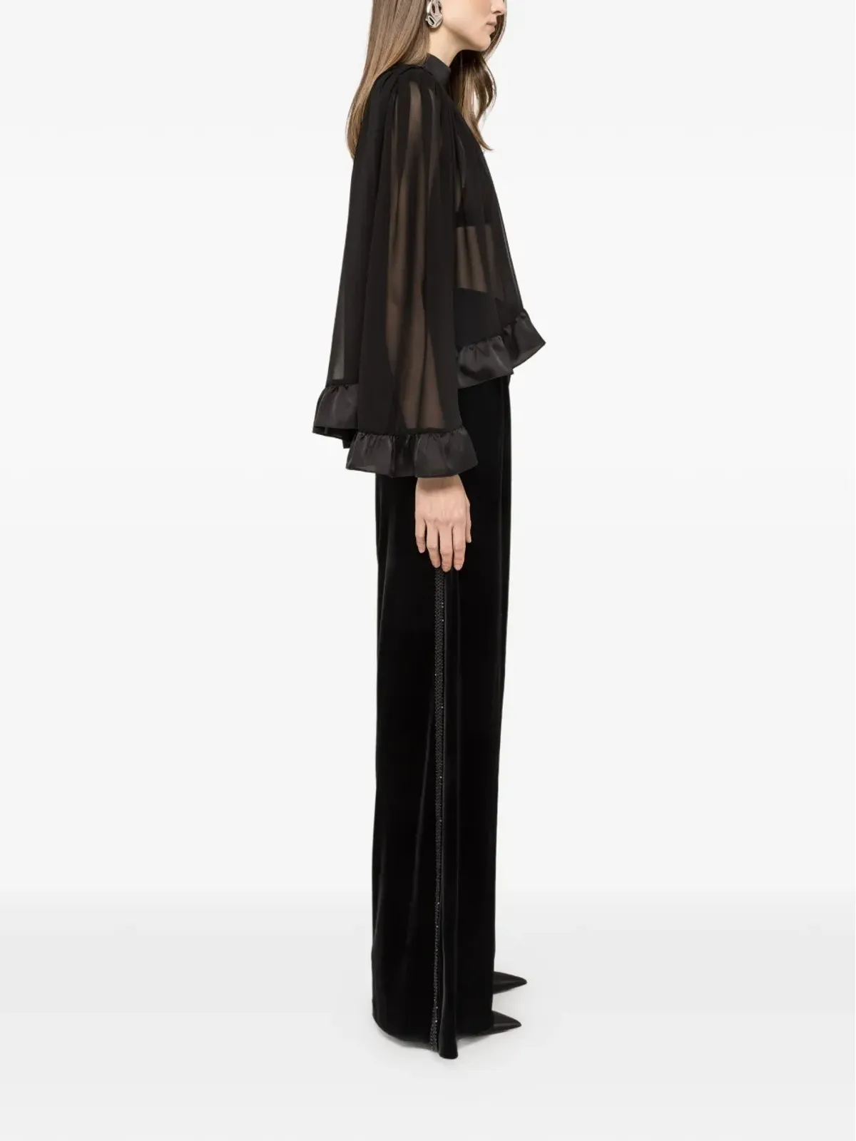 NISSA ruffle-trim chiffon top - Black - 画像3