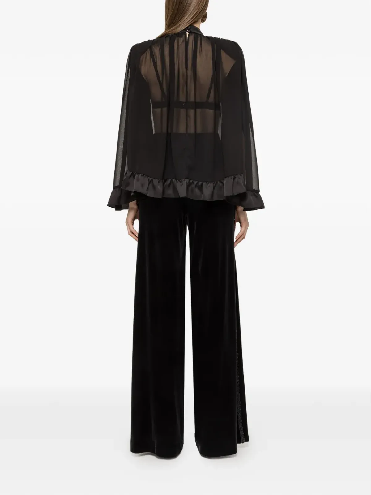 NISSA ruffle-trim chiffon top - Black - 画像4