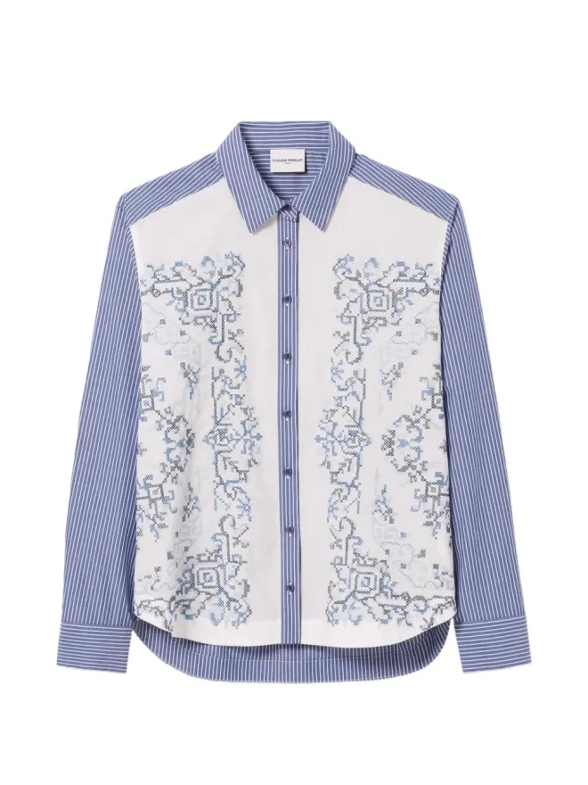 Claudie Pierlot Claudie Pierlot ストライプ刺繍シャツ - ブルーの商品画像