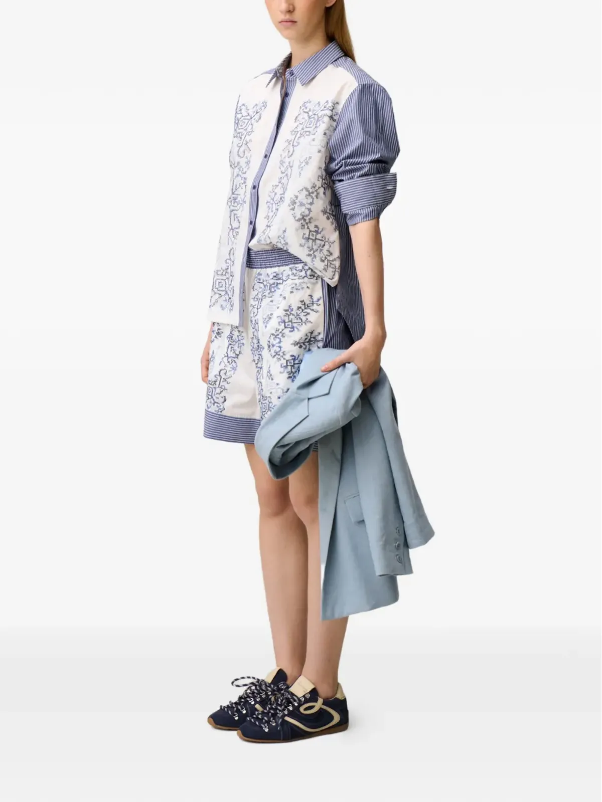 Claudie Pierlot ストライプ刺繍シャツ - ブルー - 画像3