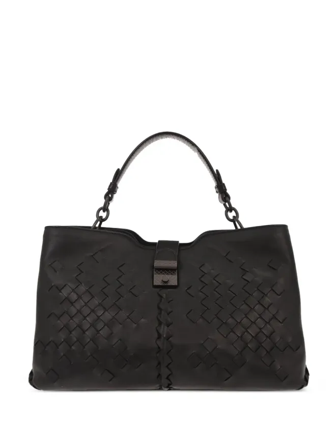 Bottega Veneta Pre-Owned Bottega Veneta ビンテージ ナポリ サイン入り イントレチャート デザイン レザートートバッグ ブラックの商品画像
