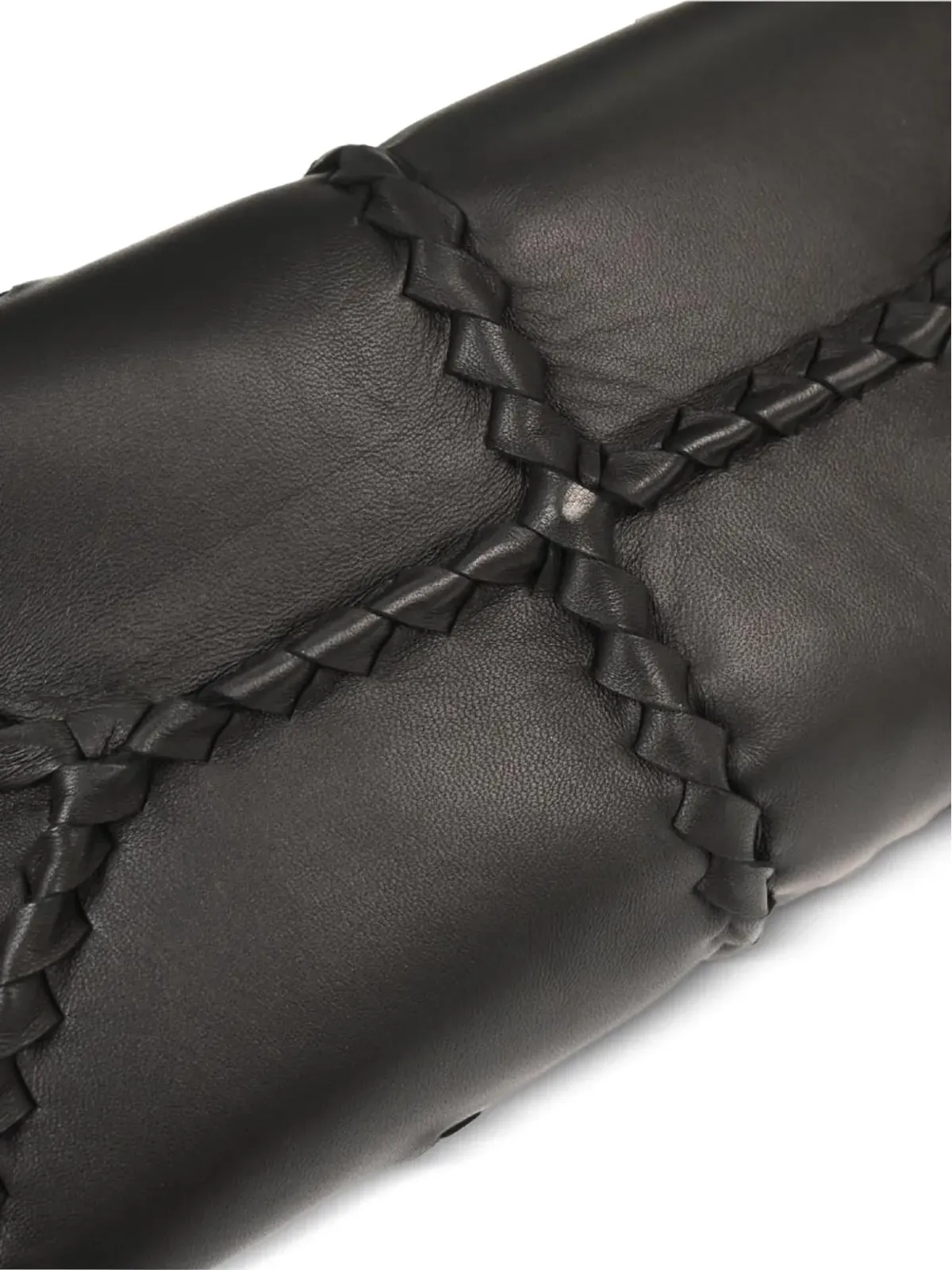 Bottega Veneta ビンテージ ナポリ サイン入り イントレチャート デザイン レザートートバッグ ブラック - 画像5