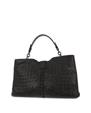 Bottega Veneta ビンテージ ナポリ サイン入り イントレチャート デザイン レザートートバッグ ブラック - サムネイル2