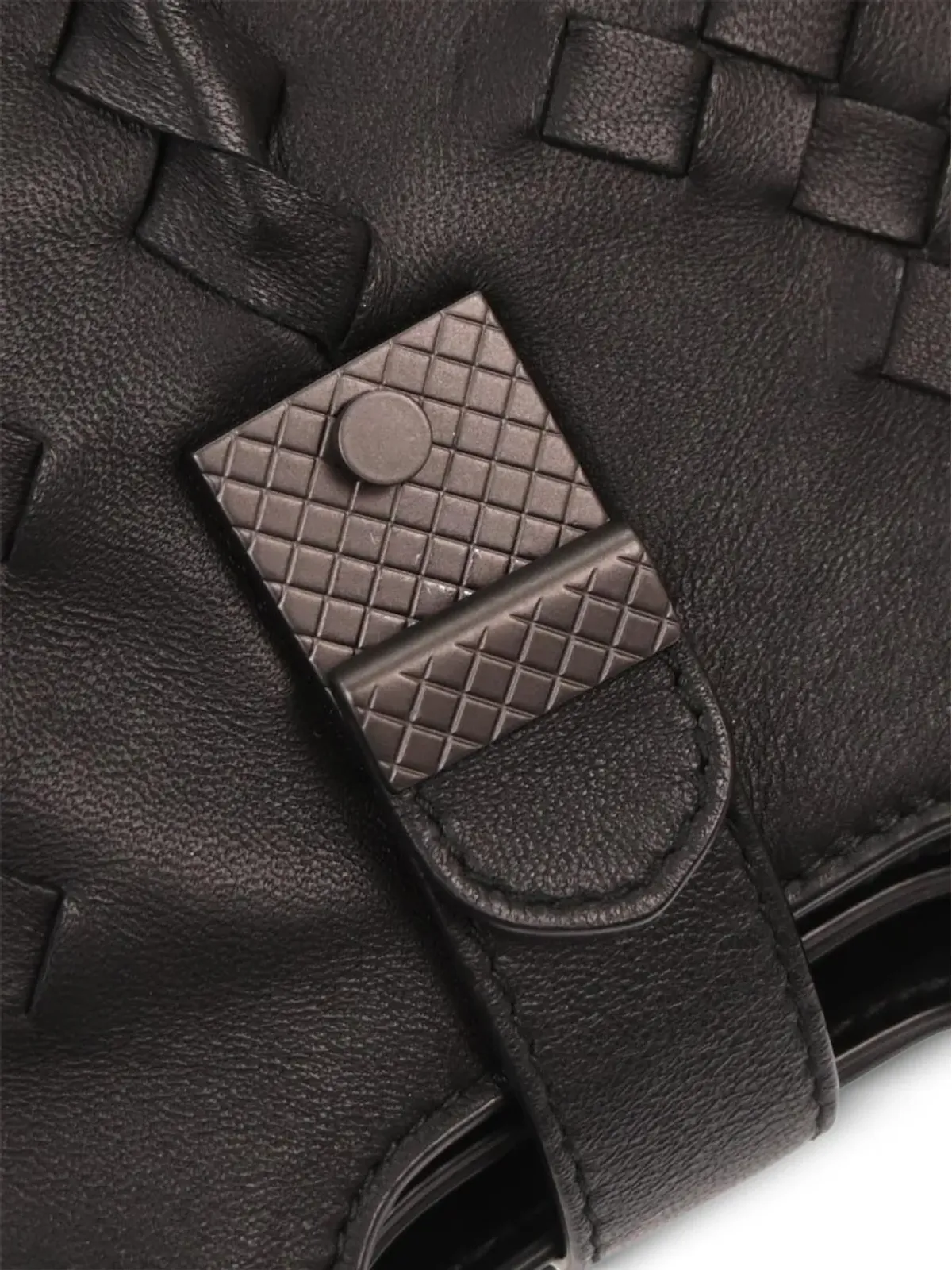 Bottega Veneta ビンテージ ナポリ サイン入り イントレチャート デザイン レザートートバッグ ブラック - 画像4