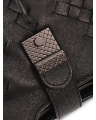 Bottega Veneta ビンテージ ナポリ サイン入り イントレチャート デザイン レザートートバッグ ブラック - サムネイル4