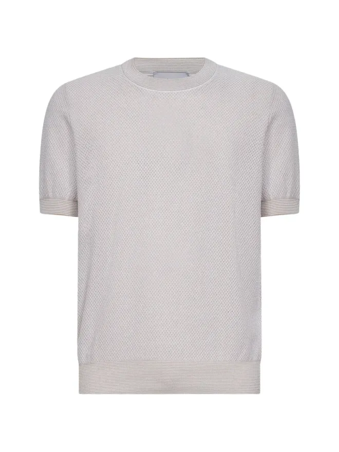 D4.0 D4.0 ストライプ柄のリブ編みクルーネックTシャツの商品画像