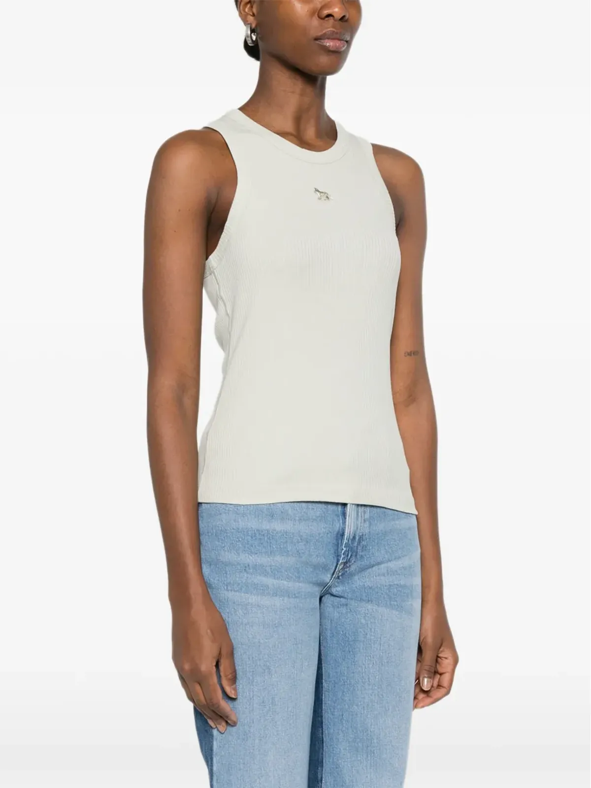Maison Kitsuné リブニット ロゴパッチ タンクトップ グリーン - 画像3