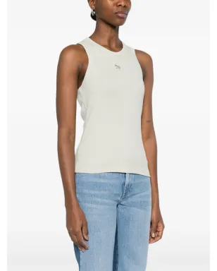 Maison Kitsuné リブニット ロゴパッチ タンクトップ グリーン - サムネイル3