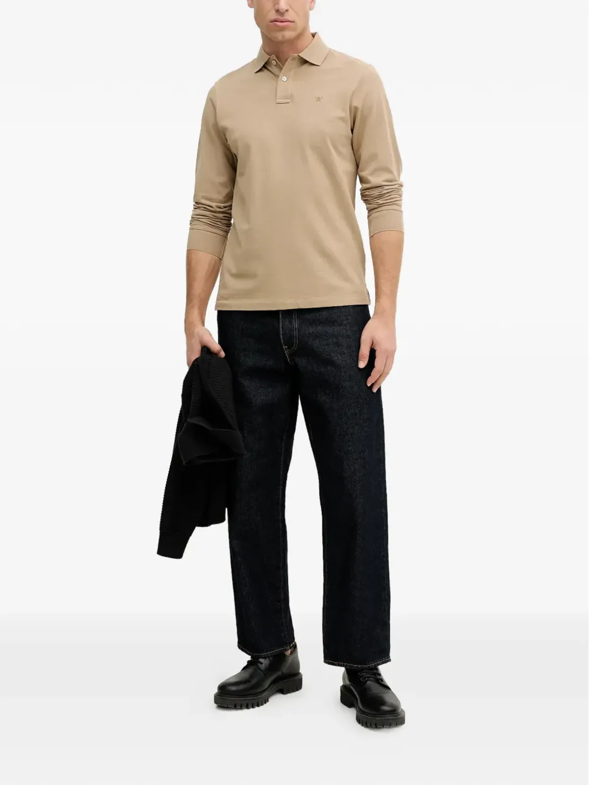 Hackett ベージュの長袖ポロシャツ - 画像2