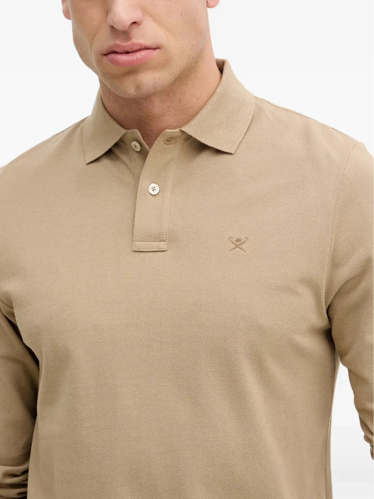Hackett ベージュの長袖ポロシャツ - 画像4