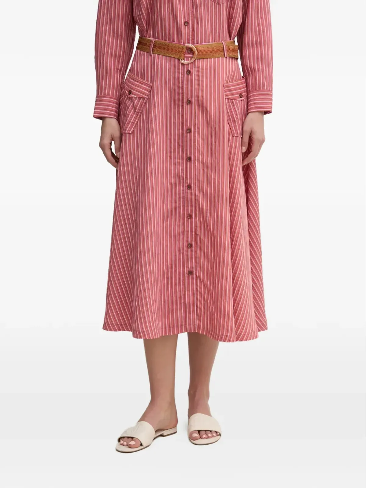 La Petite Française Joyce ストライプ柄 ベルト付き ミディスカート - 画像1