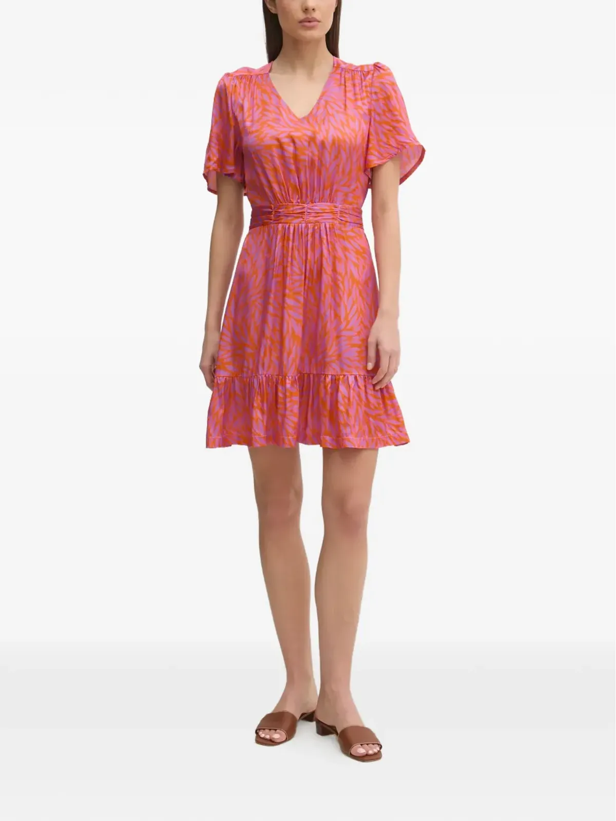 La Petite Française Ryhana ruffled V-neck mini dress - Orange - 画像2