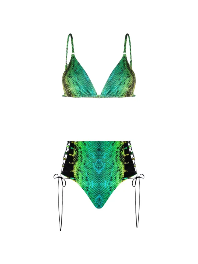Noire Swimwear Noire Swimwear グリーン蛇柄タイサイドビキニの商品画像