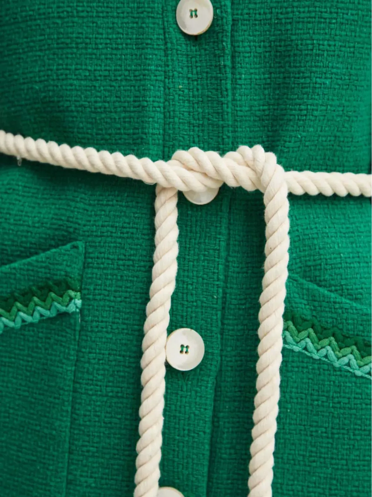 La Petite Française Verdict rope-belt V-neck cardigan - Green - 画像5