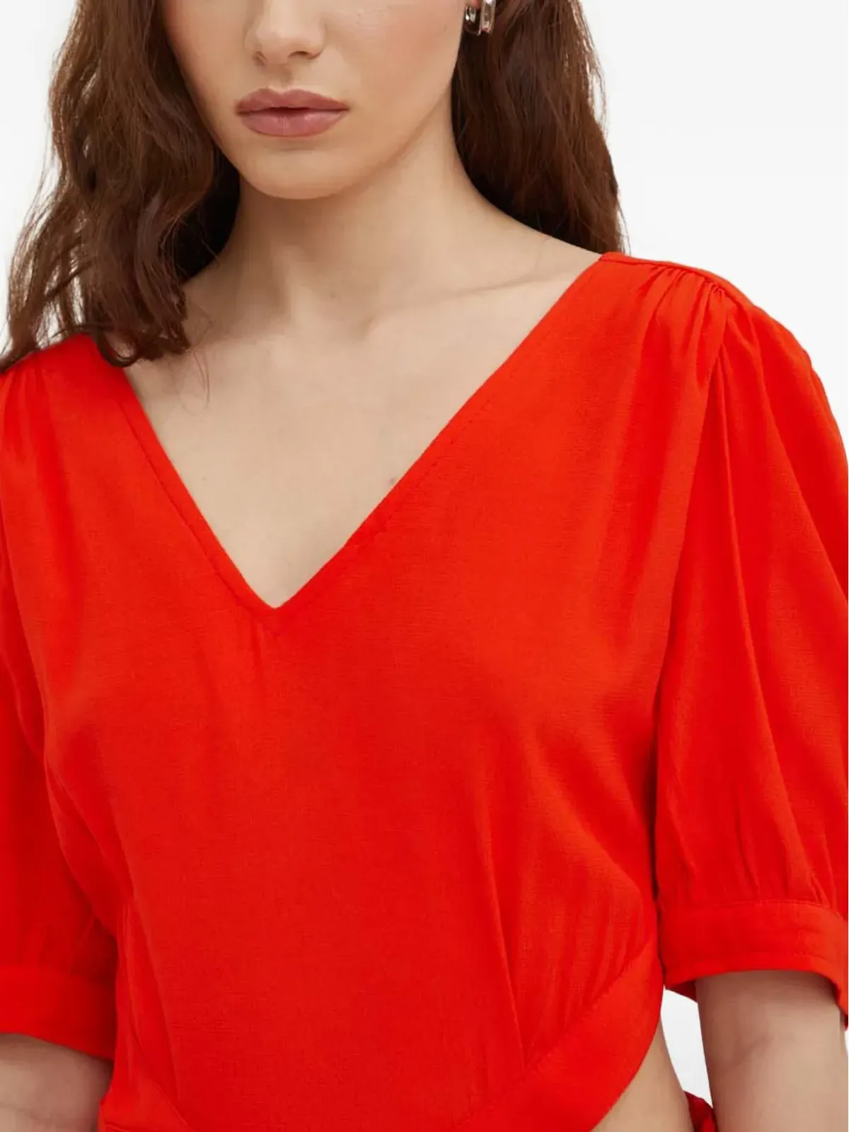 La Petite Française Retard tie-back V-neck dress - Red - 画像3