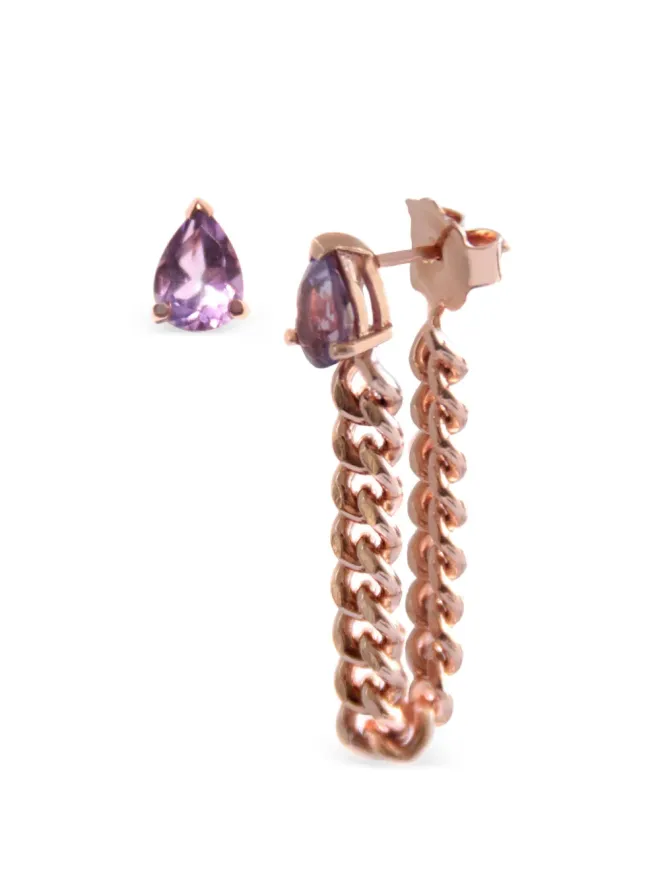 NORMA JEWELLERY NORMA JEWELLERY Amethyst pear-cut drop chain earrings - Pinkの商品画像