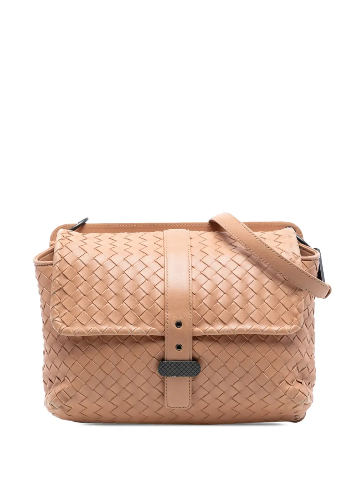 Bottega Veneta ナパレザー イントレッチァート ダブルサイドフラップ ショルダーバッグ ブラウン - 画像1