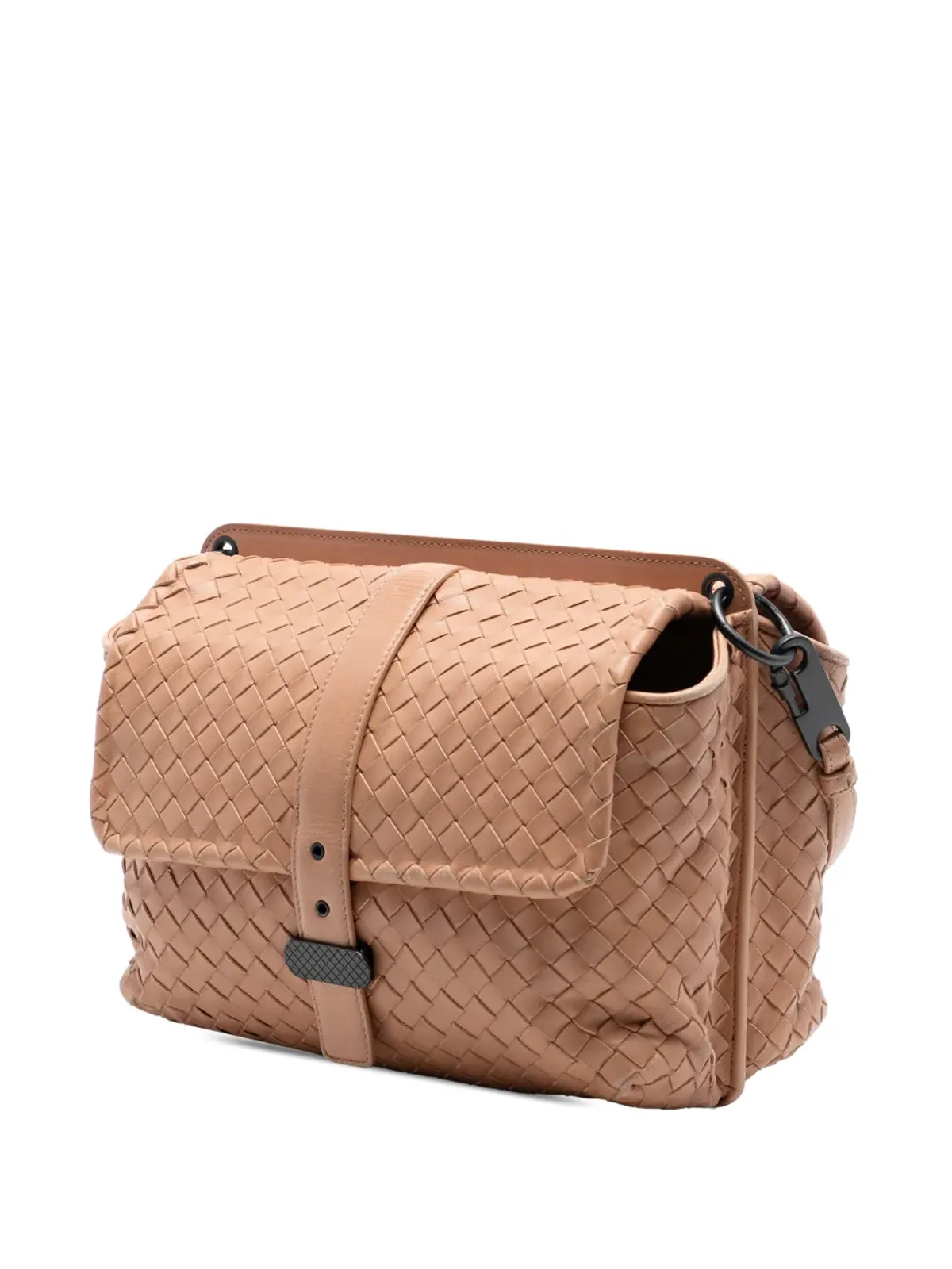 Bottega Veneta ナパレザー イントレッチァート ダブルサイドフラップ ショルダーバッグ ブラウン - 画像3