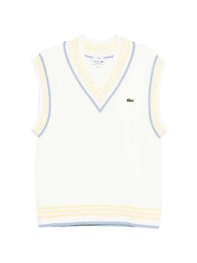 Lacoste Lacoste ホワイトのVネックストライプ編みベストの商品画像