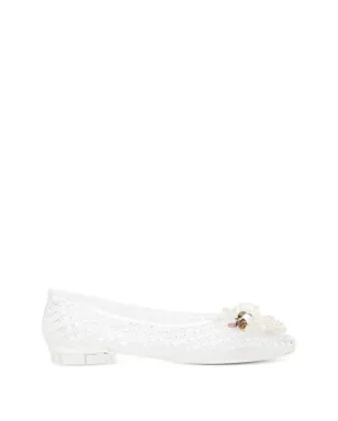 HEAVENLY JELLY floral appliqué ballet flats - White - サムネイル1