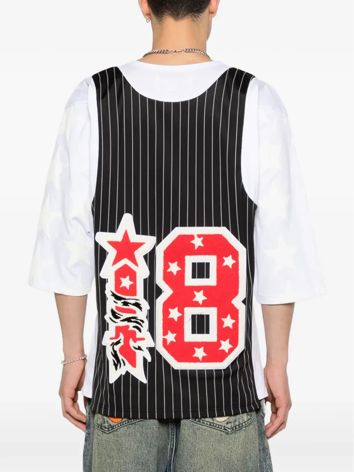 PDF ピンストライプ柄 ロゴパッチ Tシャツ ブラック - 画像4