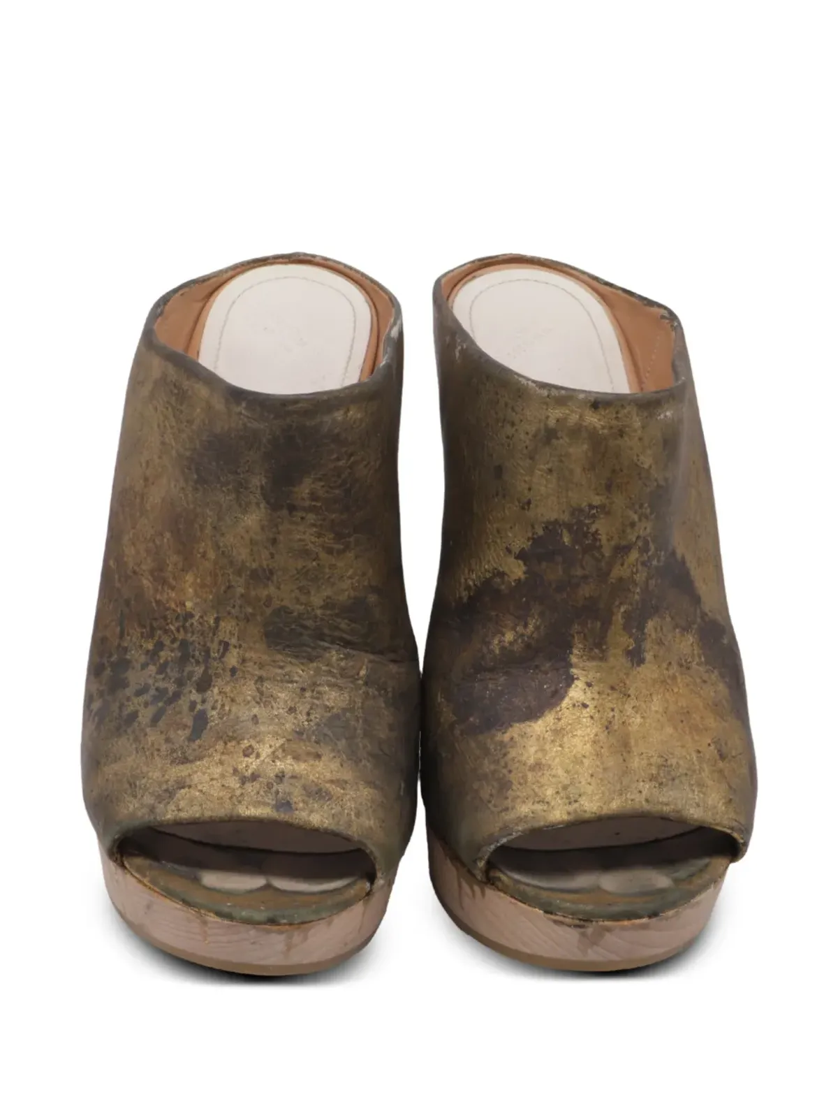 Maison Martin Margiela Pre-Owned ダメージ加工レザーサンダル - ゴールド - 画像3